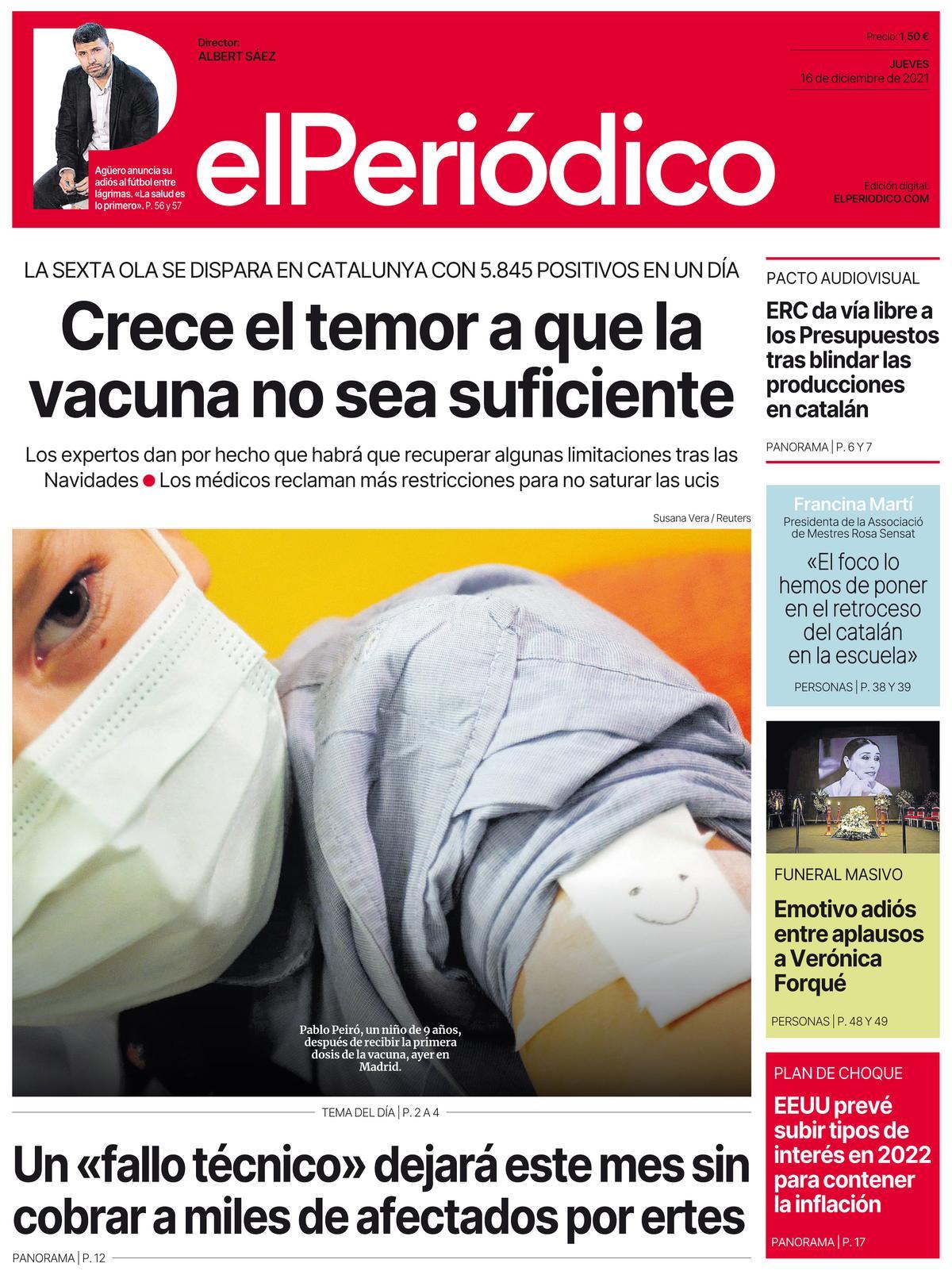 La portada d’EL PERIÓDICO del 16 de desembre del 2021