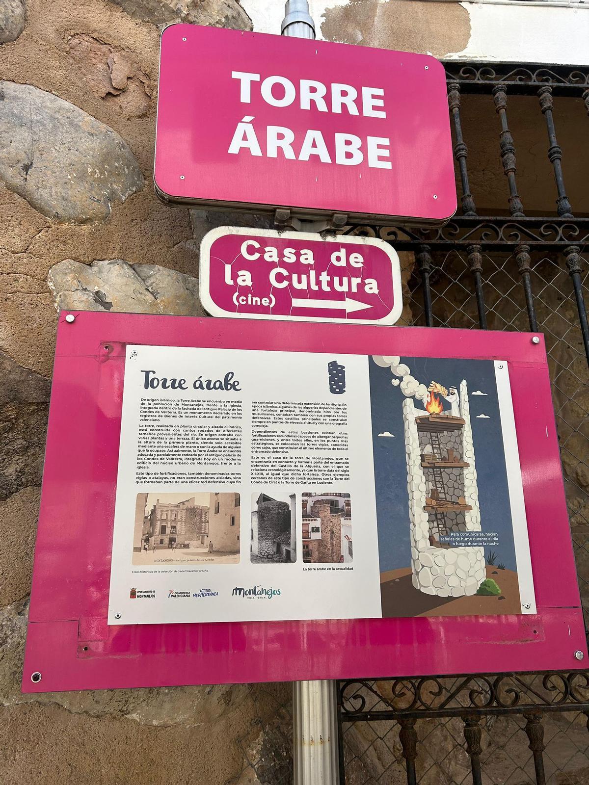 Nuevo panel informativo instalado junto a la Torre Árabe de Montanejos.