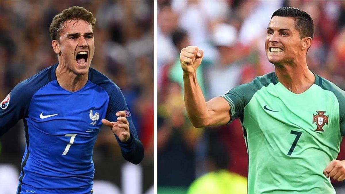 Griezmann y Cristiano Ronaldo festejan goles en la Eurocopa de Francia.