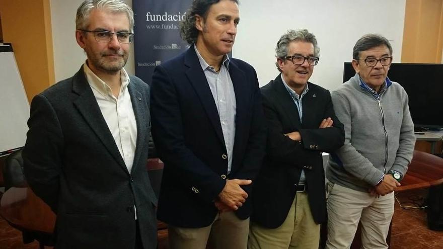 Juan Carlos F. Fasero, Antonio Virgili, David Serna y Rivi, ayer, en la SGAE.