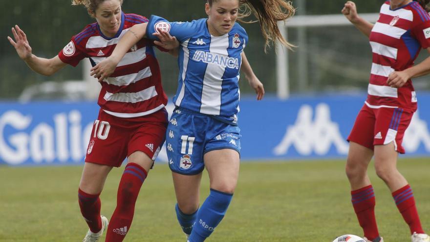 Millene protege el balón en el partido de liga ante el Granada disputado en Abegondo. |  // IAGO LÓPEZ