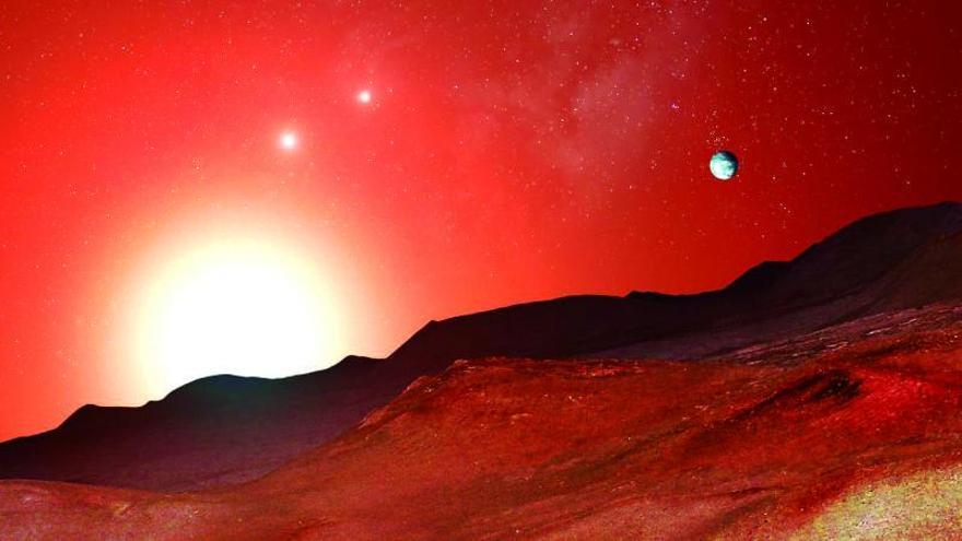 Representación artística del paisaje desde el nuevo subplaneta descubierto, Próxima d. |   | GABRIEL PÉREZ DÍAZ, SMM (IAC)
