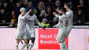 Los jugadores del United celebran el triunfo ante el Newport en la FA Cup