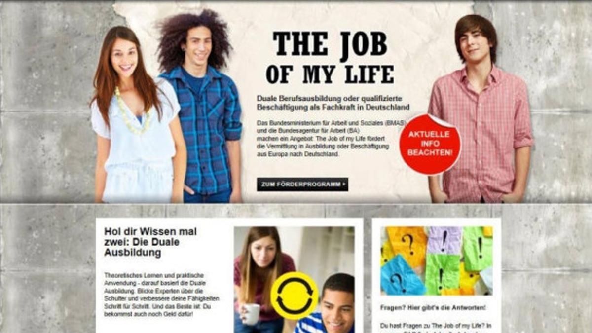 Propaganda del programa alemán de empleo 'Job of my life' destinado a jóvenes europeos.