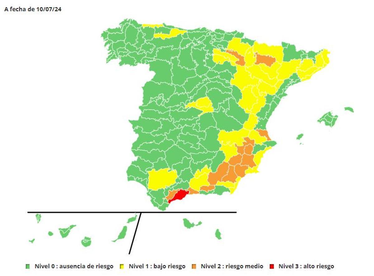 Áreas afectadas por las altas temperaturas este miércoles.