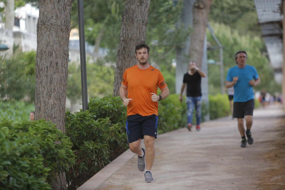 Deportistas en el Paseo Marítimo y en el Jardín del Turia de València