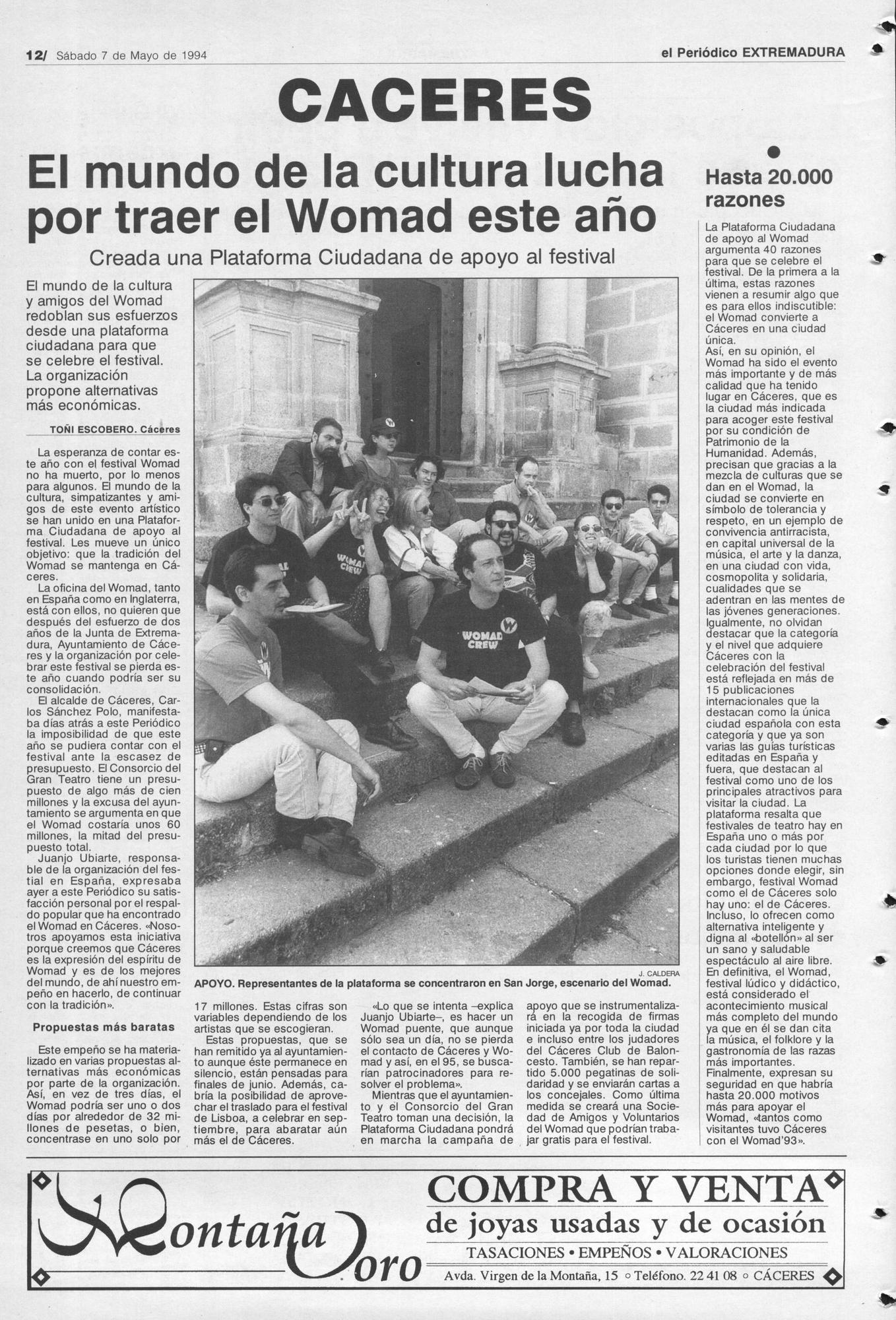 Página de El Periódico Extremadura el 7 de mayo de 1994.