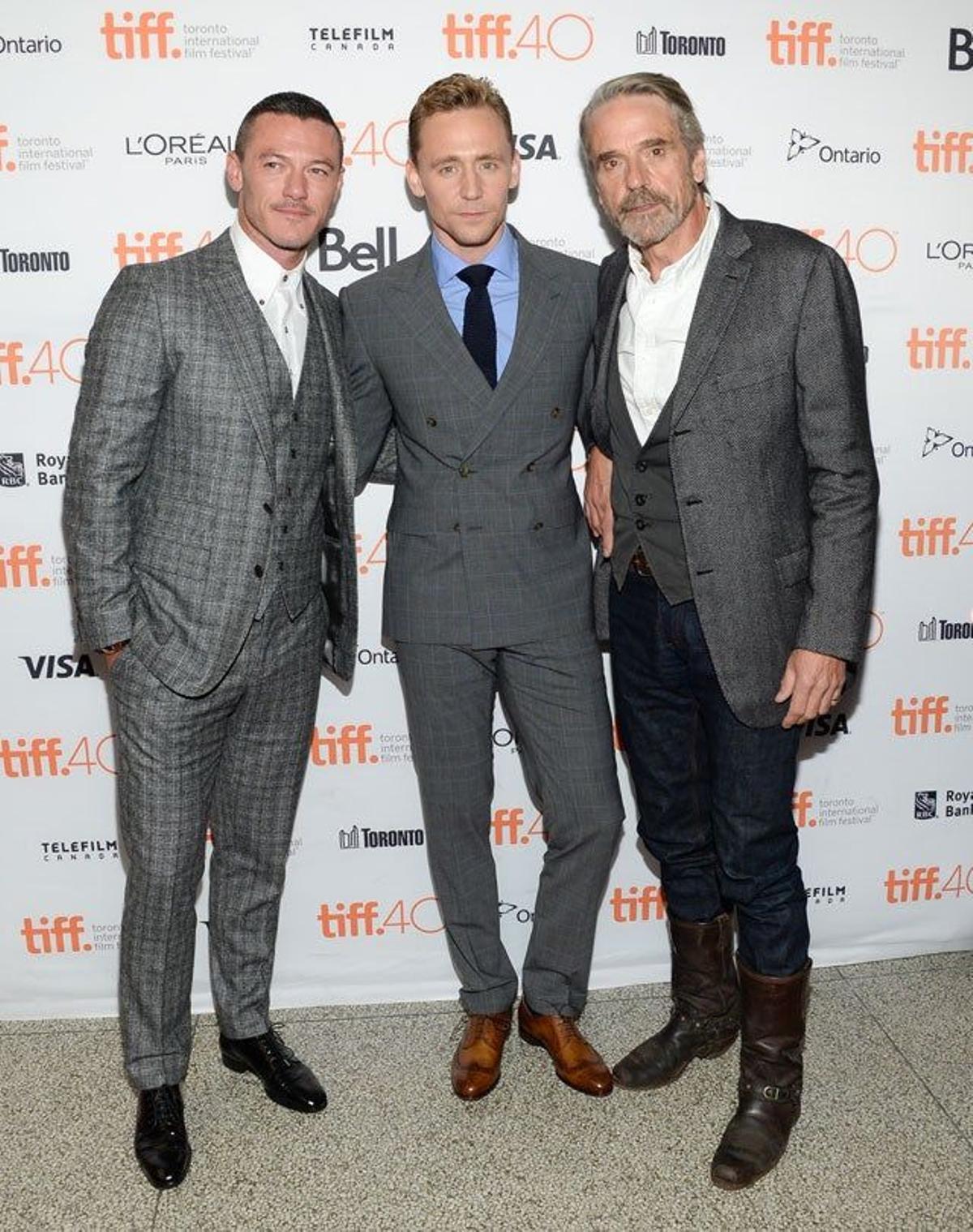 Luke Evans, Tom Hiddleston y Jeremy Irons en la presentación de 'High rise' en el TIFF 2015