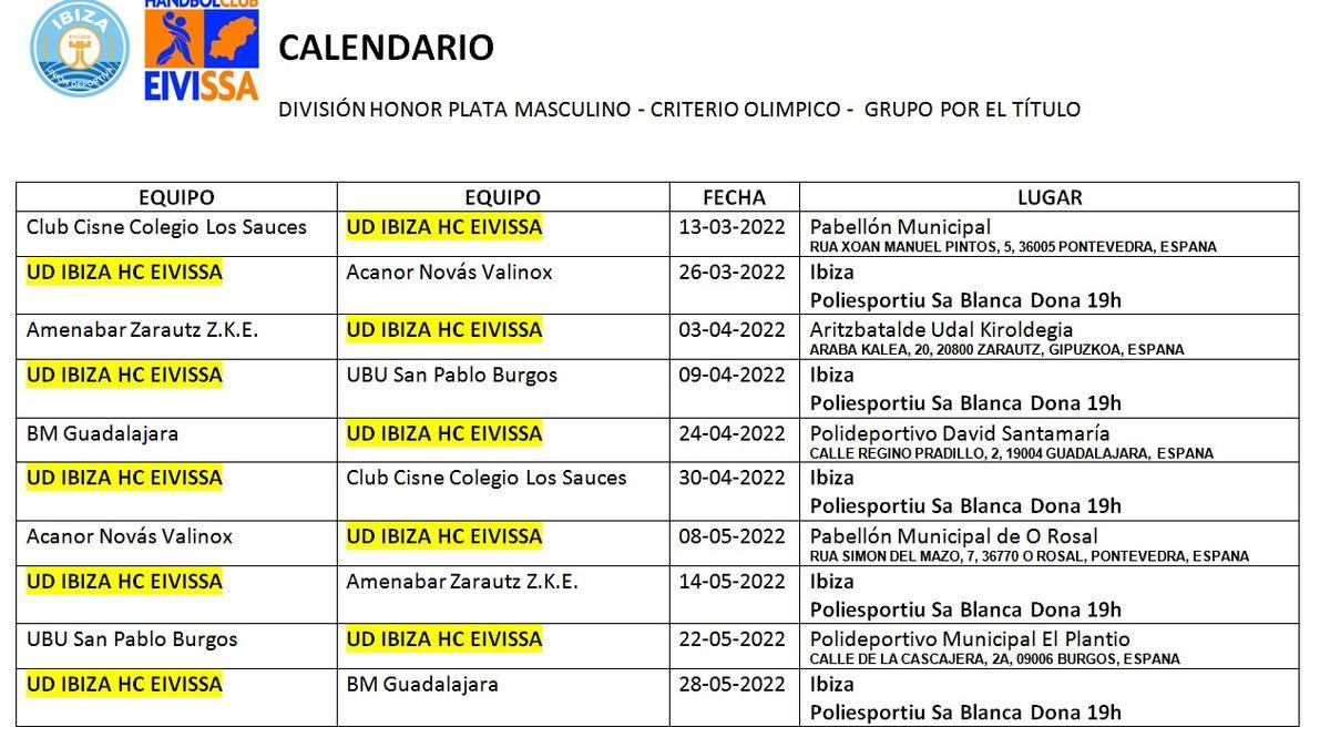 Calendario de partidos de la fase de ascenso a Asobal.