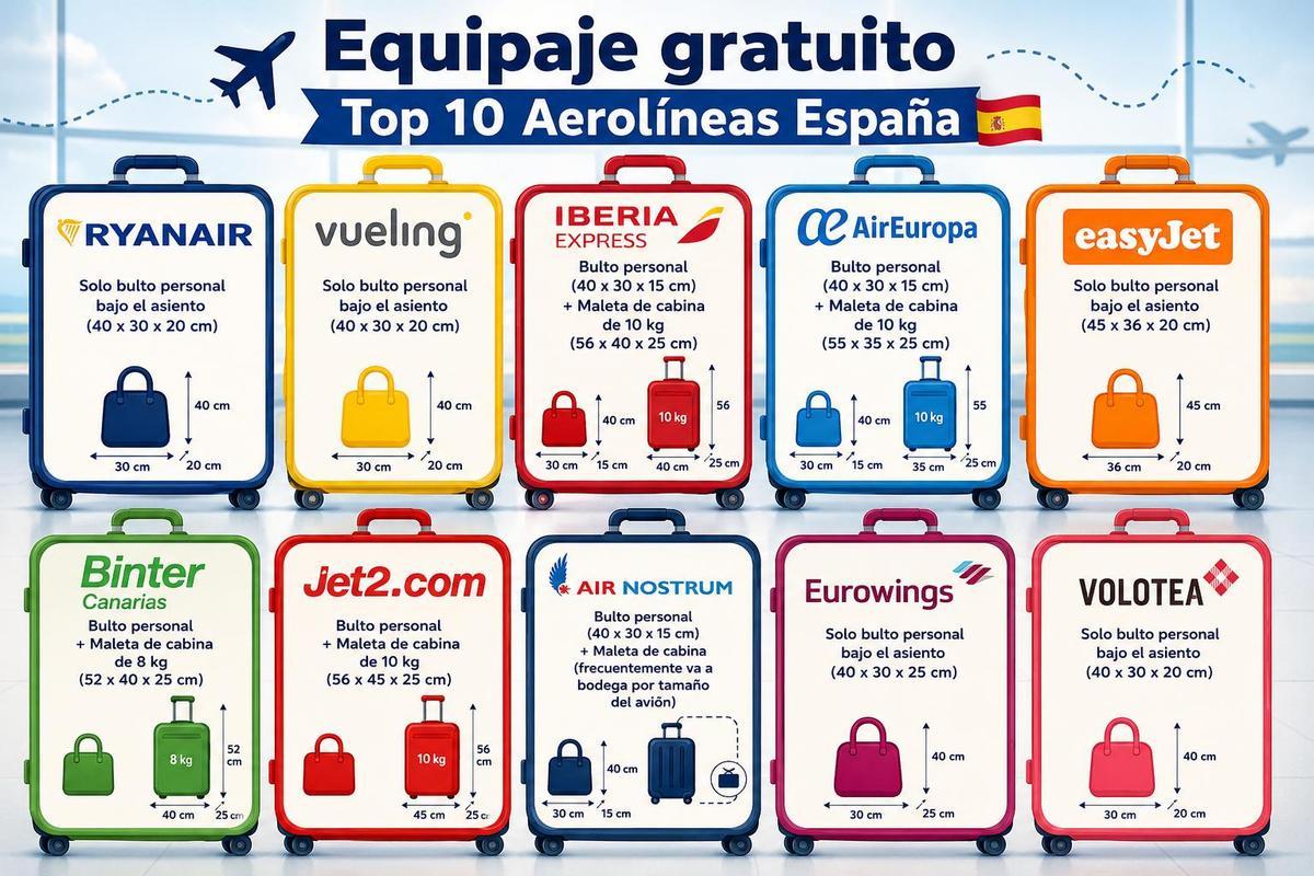 Bultos gratis según la compañía aérea