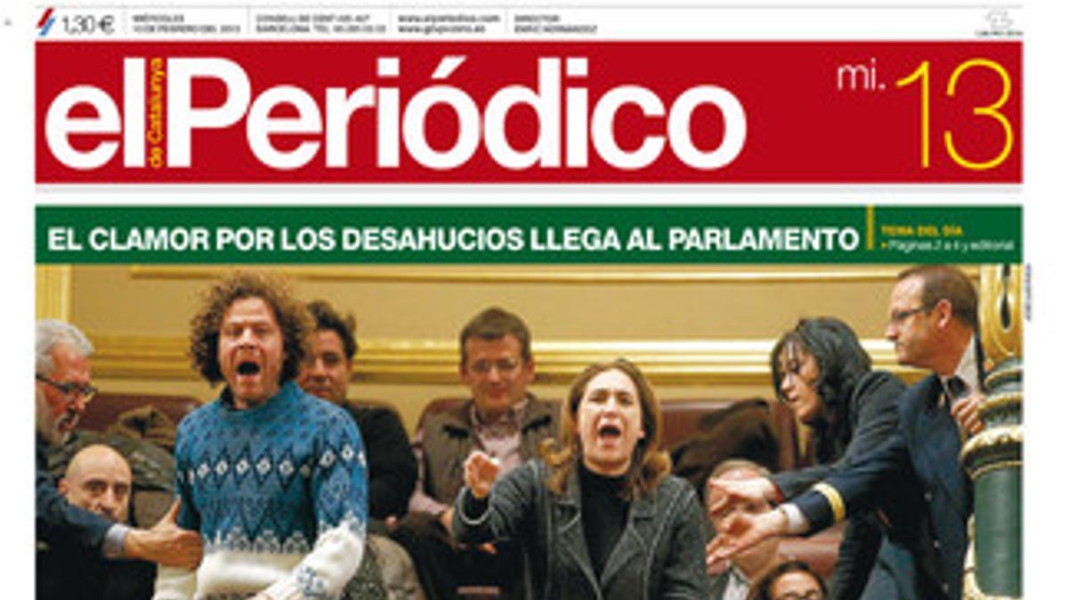 La portada de EL PERIÓDICO (13-2-2013).