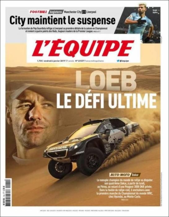 Portada L'EQUIPE viernes 4 de enero de 2018