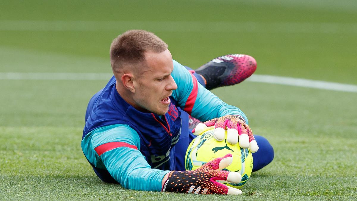 Ter Stegen, en un entrenamiento con el FC Barcelona