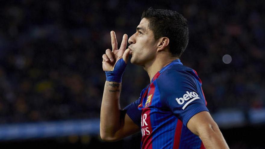 Luis Suárez celebra su gol en el Barcelona-Atlético.