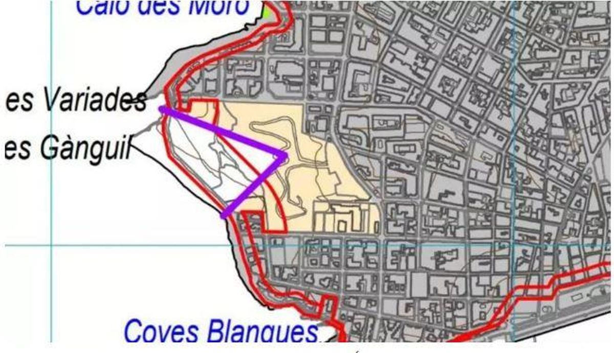 El triángulo de color blanco delimita la zona afectada por la APT de Costas y que sería inedificable.