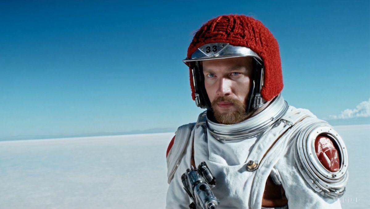 Un astronauta con un gorro de lana rojo en el espacio, parte de un vídeo generado por la IA Sora, de OpenAI.
