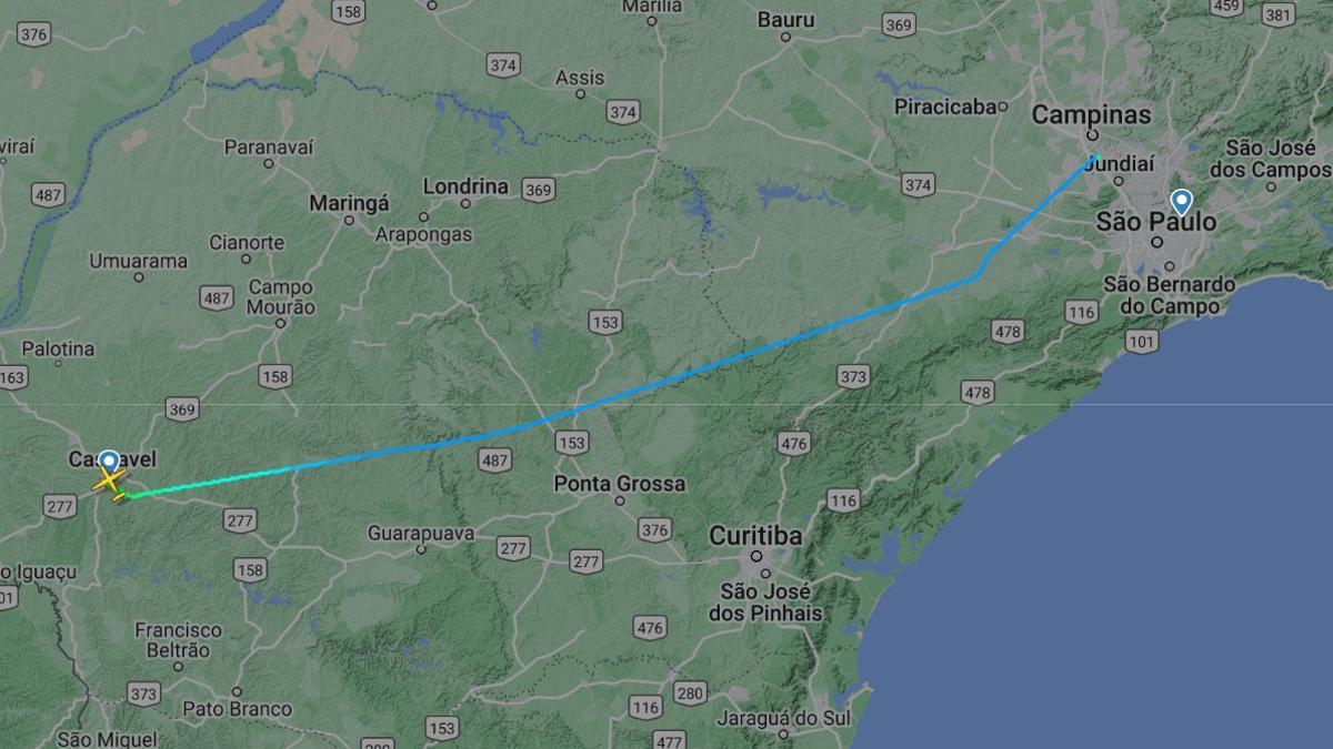 Recorrido del vuelo 2Z2283 de Voepass siniestrado en Brasil