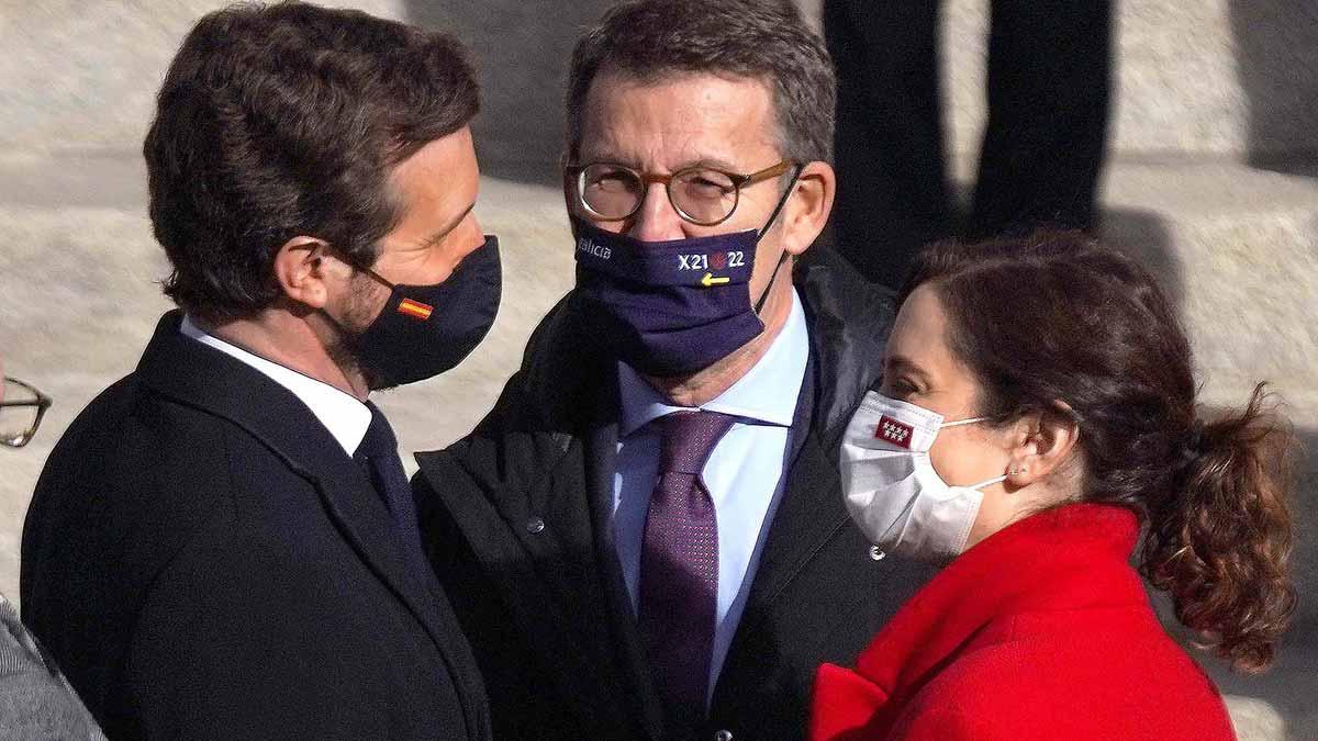 Pablo Casado, Alberto Núñez Feijóo e Isabel Díaz Ayuso