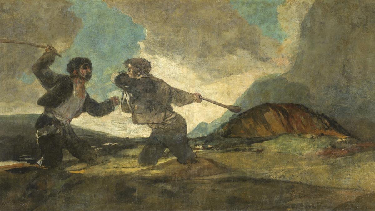 Imagen del cuadro 'Duelo a garrotazos' de Goya, pintado por el artista en las paredes de la Quinta del Sordo al principio del siglo XIX.