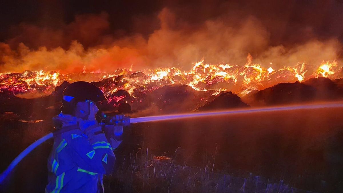 Un bombero, en el lugar del incendio, en el ecoparque de Fortuna.