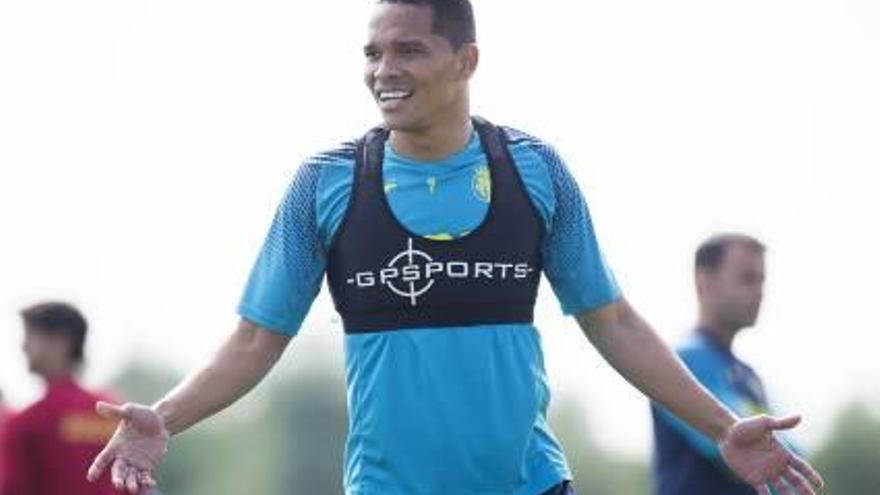 Carlos Bacca, durante un entrenamiento del Villarreal de la presente temporada.