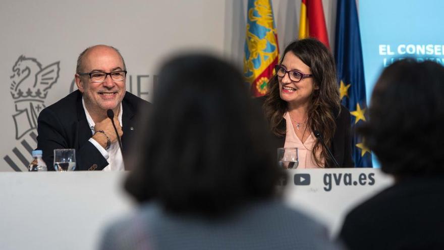 Alcaraz y Oltra, en la rueda de prensa tras el pleno.