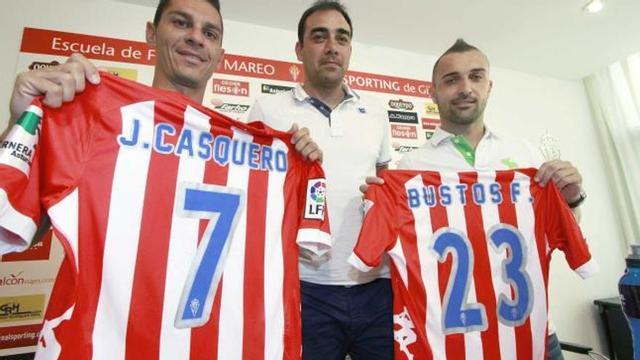 Casquero y Bustos, junto a Lozano, ayer, en su presentación en Mareo.