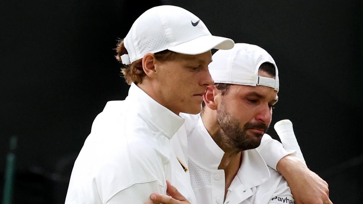 Grigor Dimitrov, entre lágrimas tras retirarse en los octavos de final de Wimbledon