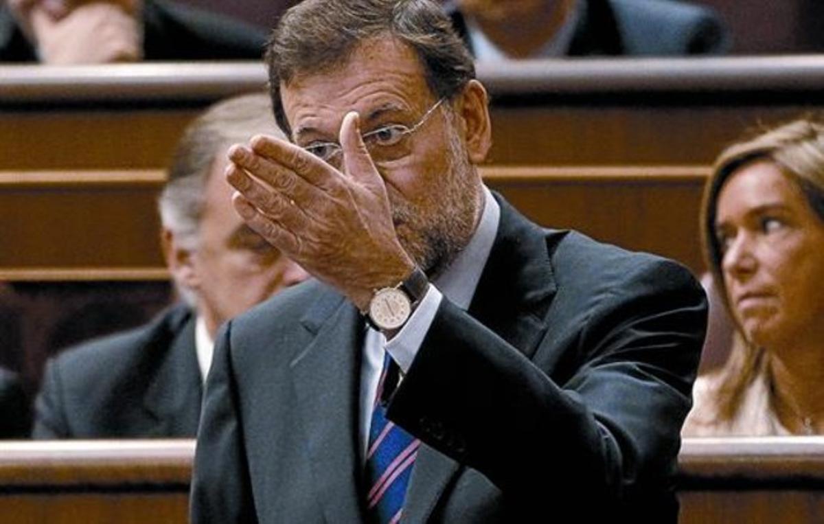 El líder de l’oposició, Mariano Rajoy, ahir a la sessió de control a l’Executiu al Congrés.