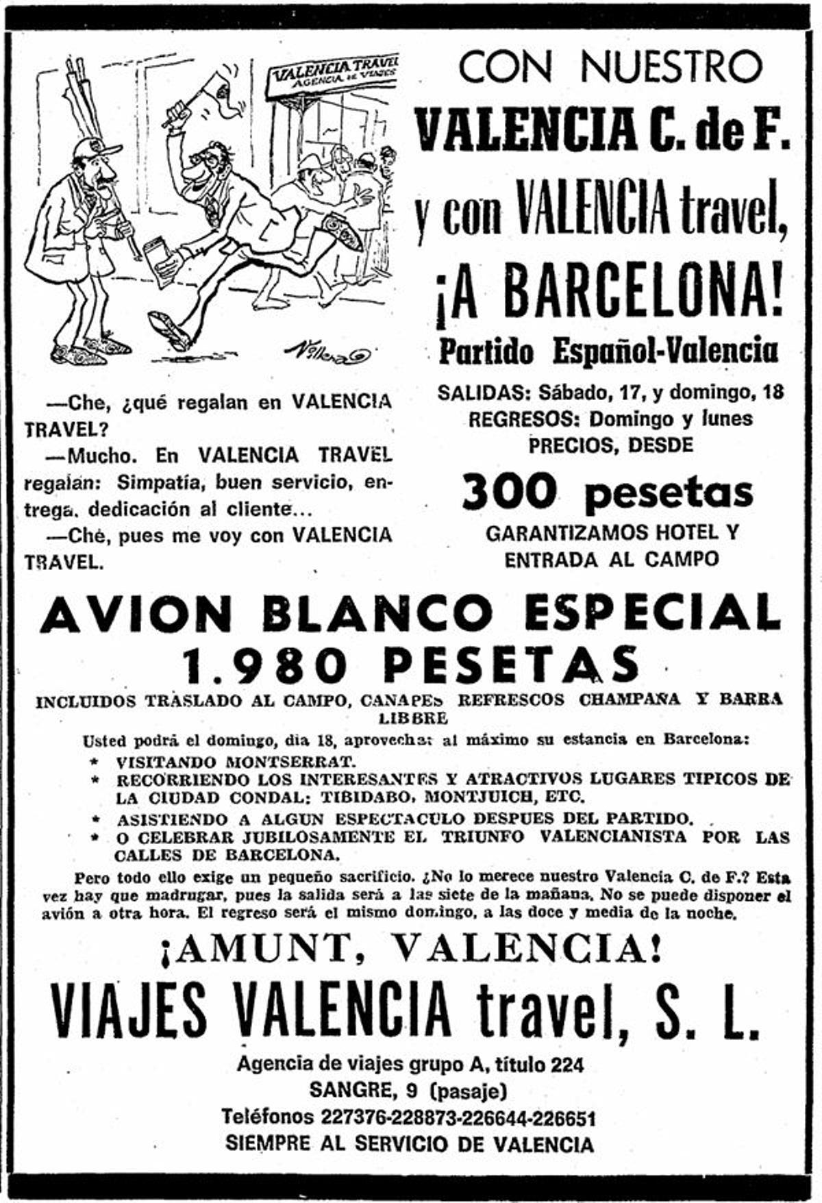 Anuncio publicado en Levante para viajar a Barcelona