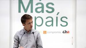 El candidato de Más País, Íñigo Errejón, en la presentación de los cabeza de lista de su partido