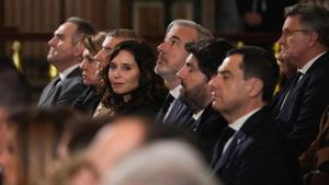Isabel Díaz Ayuso junto a otros presidentes autonómicos del PP en la misa funeral por los fallecidos de la dana ayer en Valencia.