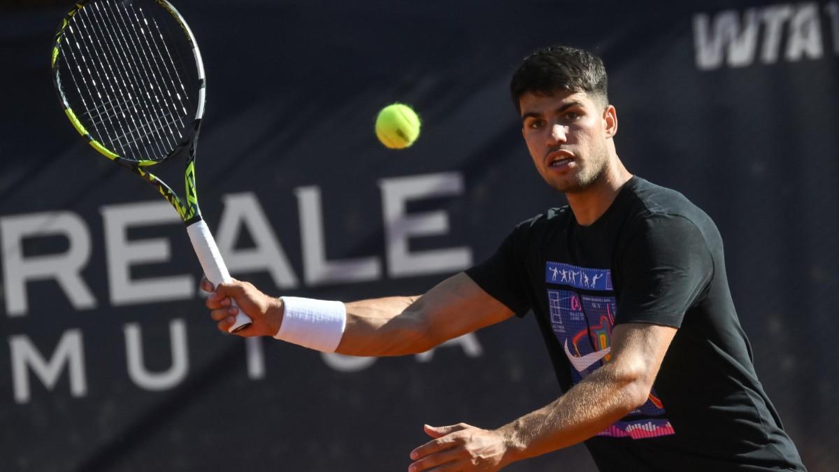 Alcaraz, durante un entrenamiento en Roma
