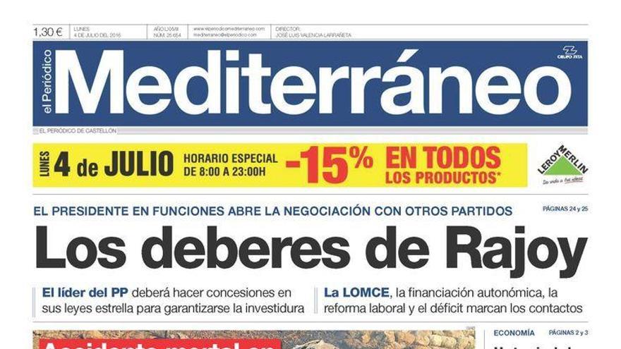 Los deberes de Rajoy, en la portada de Mediterráneo