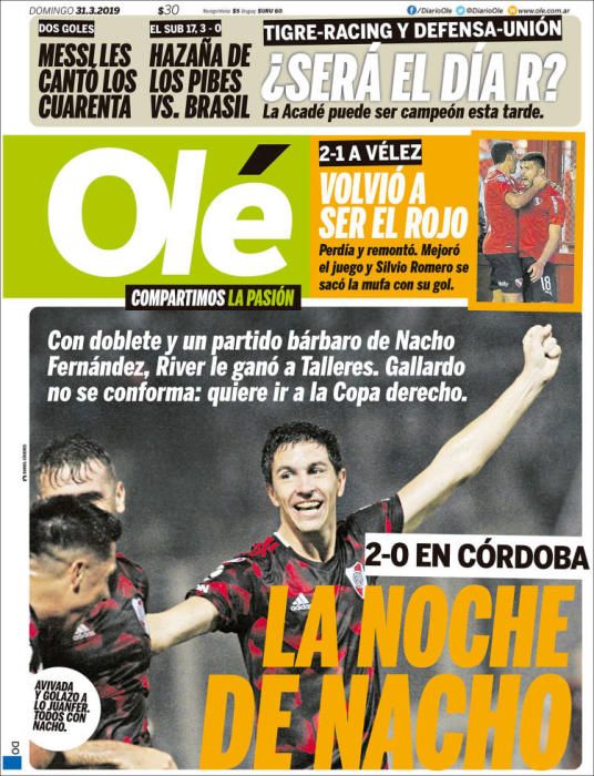 Portada OLÉ domingo 31 de marzo de 2019