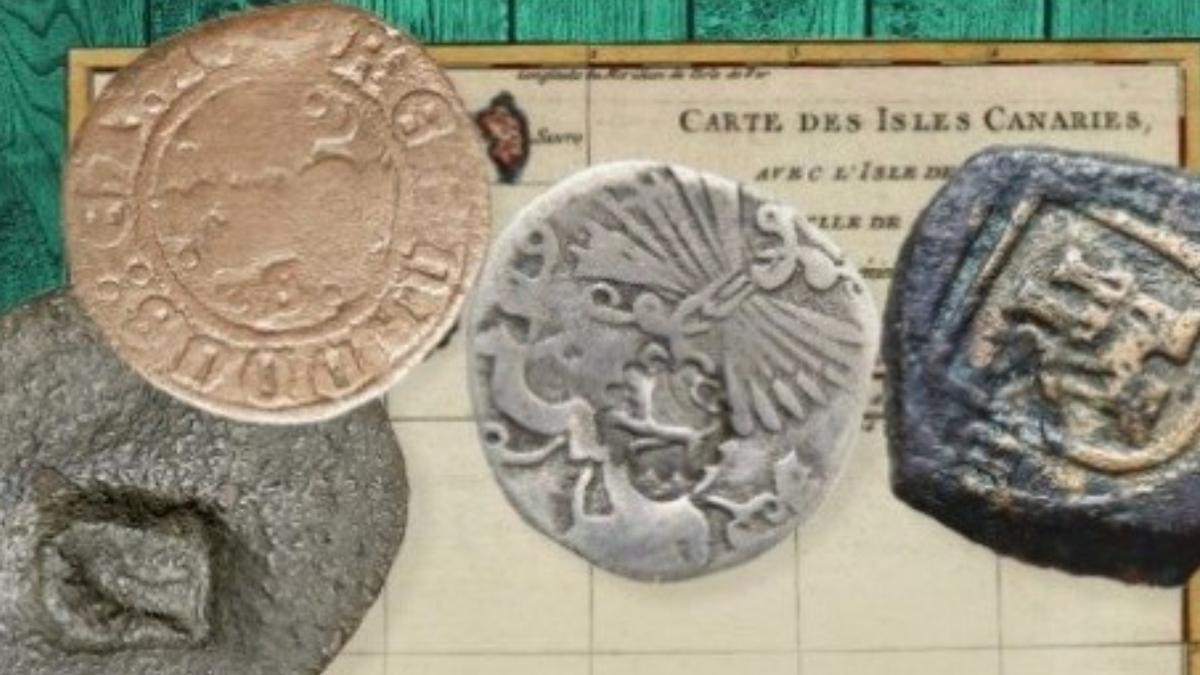 Cubierta del libro &#039;Canarias. Monedas y resellos. S XIV XVIII, de Santiago Medina Gil.