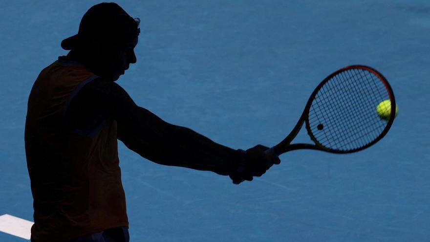 Spain's Rafael Nadal practices at Melbourne Park in Melbourne