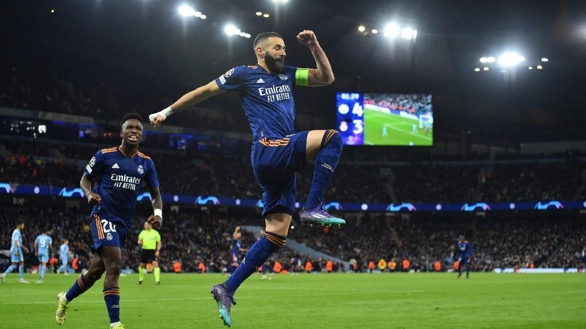 Benzema celebró su gol de penalti ante el Manchester City en 2022