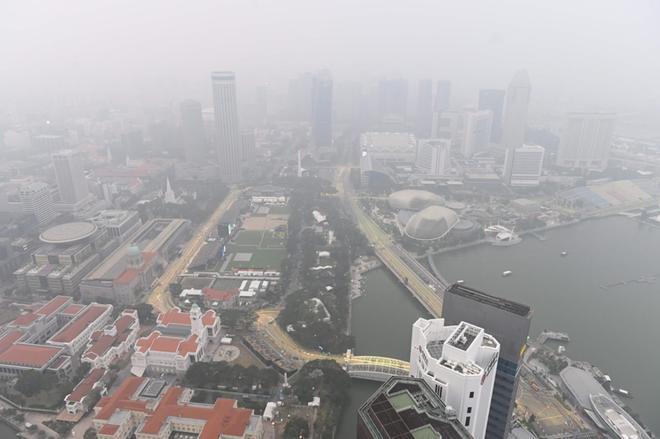 Vista aérea del Circuito urbano de Marina Bay donde se disputará el GP de Singapur de Fórmula 1