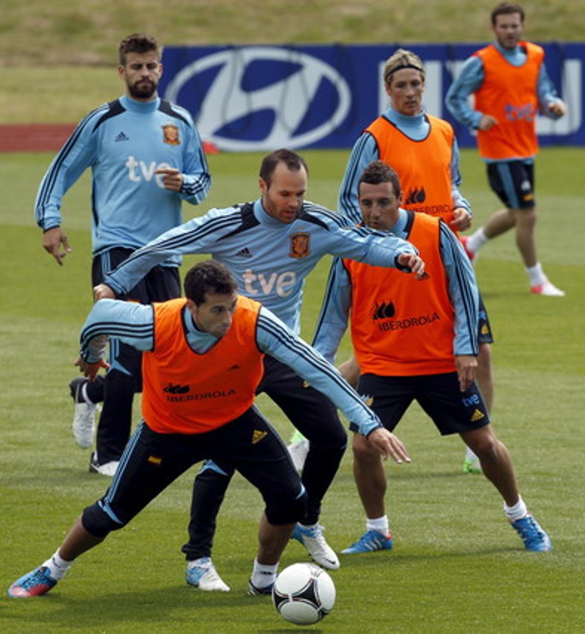 Primer entrenament de la selecció espanyola a Polònia, avui.