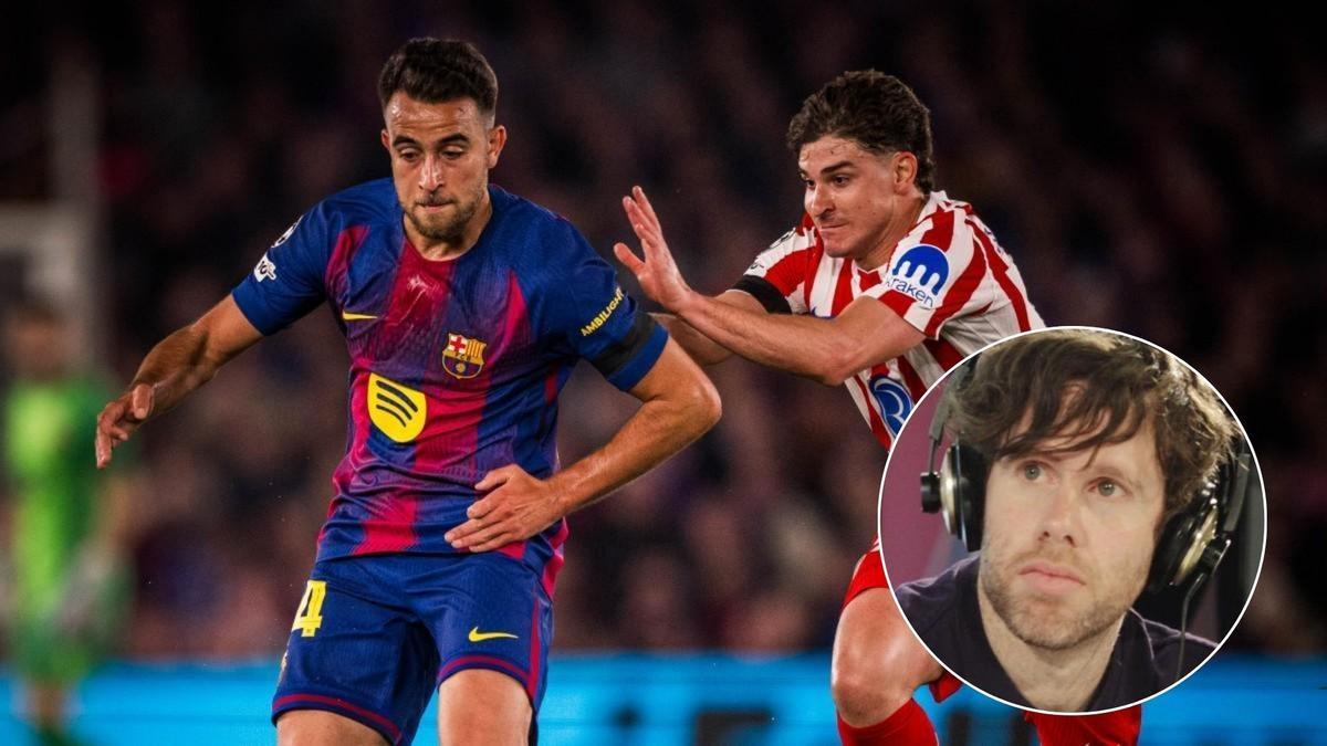 Eric García en disputa de un balón con Julián Álvarez