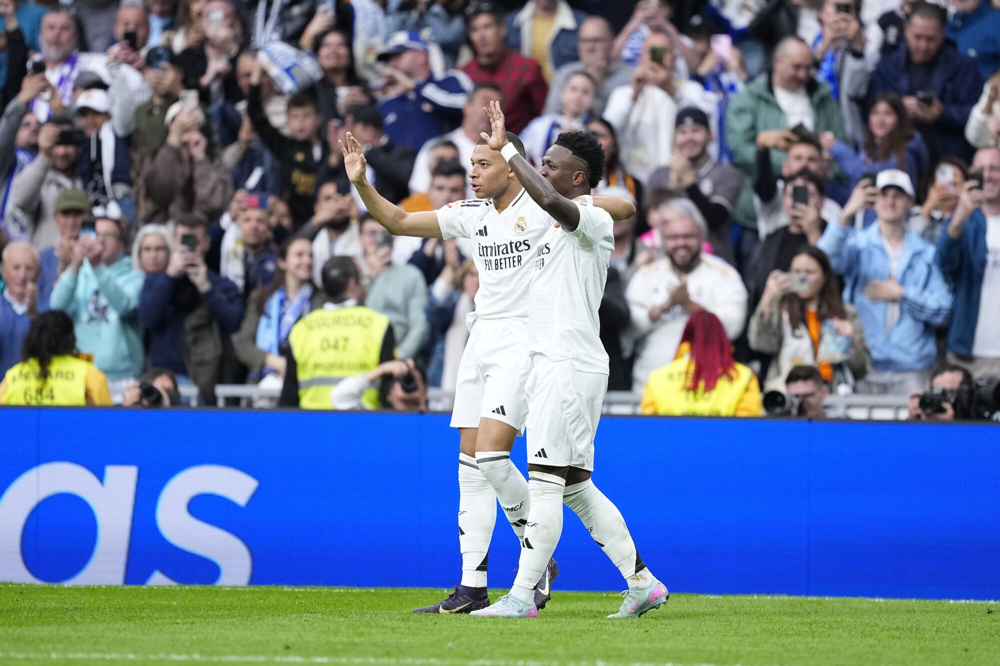 Kylian Mbappe of Real Madrid celebrates a goal during the Spanish League, LaLiga EA Sports, football match played between Real Madrid and RC Celta de Vigo at Santiago Bernabeu stadium on May 04, 2025 in Madrid, Spain. AFP7 04/05/2025 ONLY FOR USE IN SPAIN. Oscar J. Barroso / AFP7 / Europa Press;2025;SOCCER;SPAIN;SPORT;ZSOCCER;ZSPORT;Real Madrid v RC Celta de Vigo - LaLiga EA Sports;