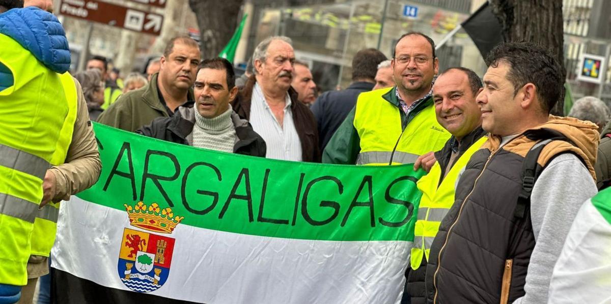 Agricultores de Gargáligas acudieron a la manifestación en Madrid.