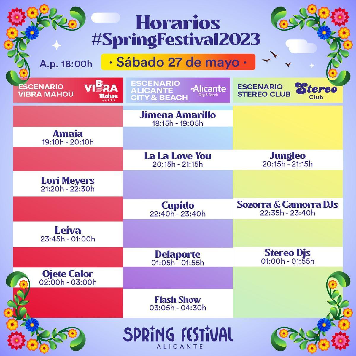 Horarios del Spring Festival 2023: Sábado 27 de mayo