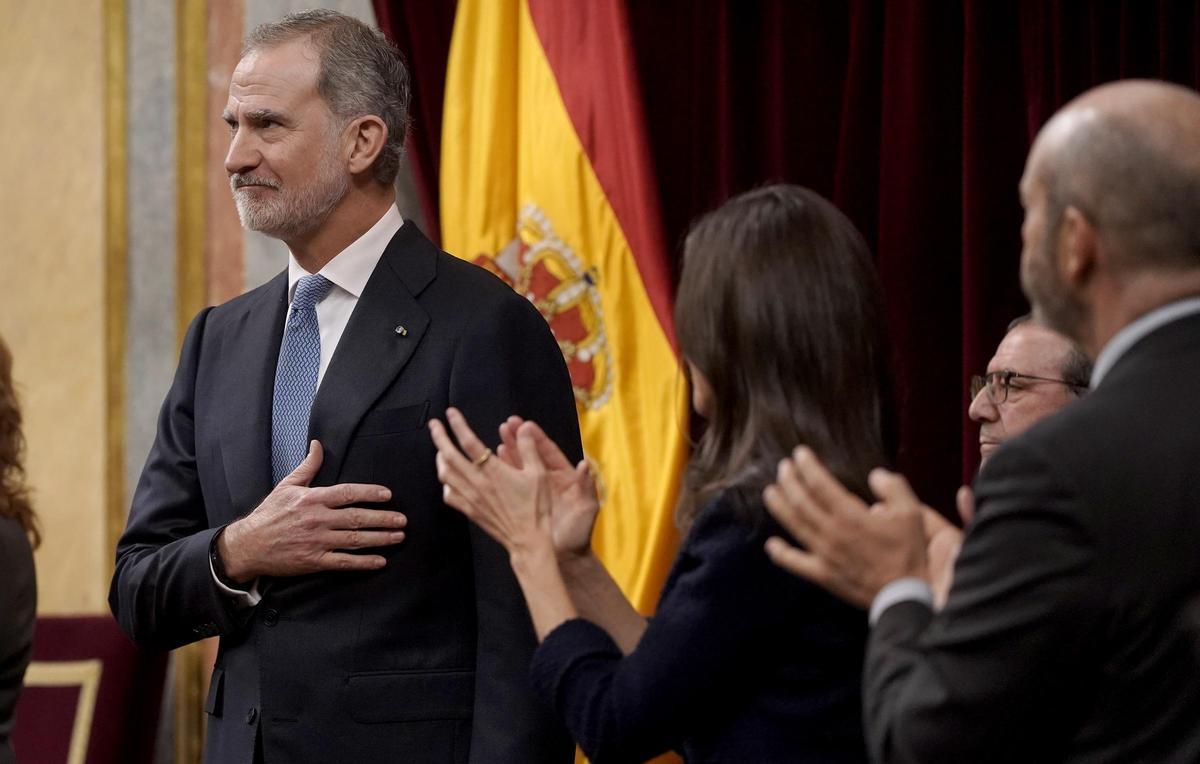 Acto institucional ‘Nuestra Constitución más longeva’. Los reyes Felipe VI y Letizia.