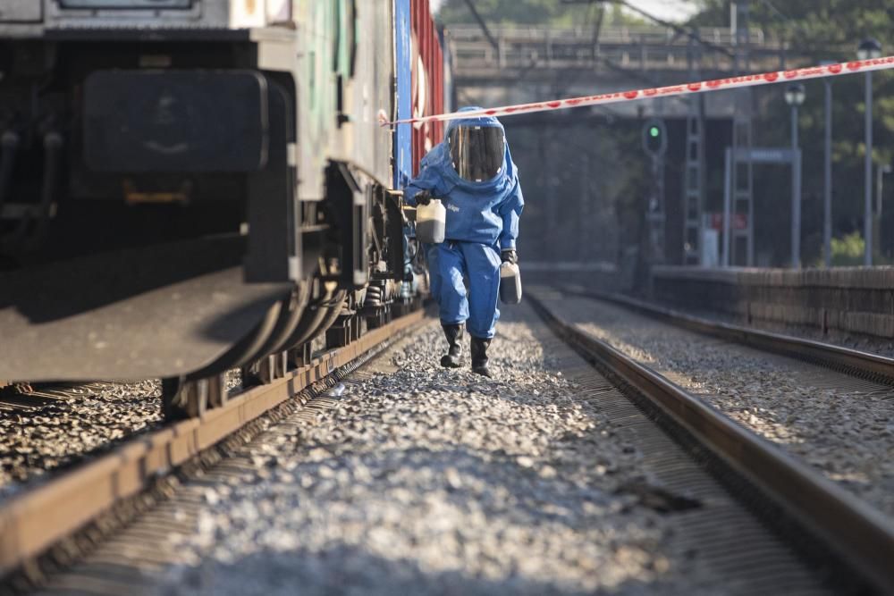 Fuita d'una matèria perillosa en un tren de mercaderies a Riudellots de la Selva