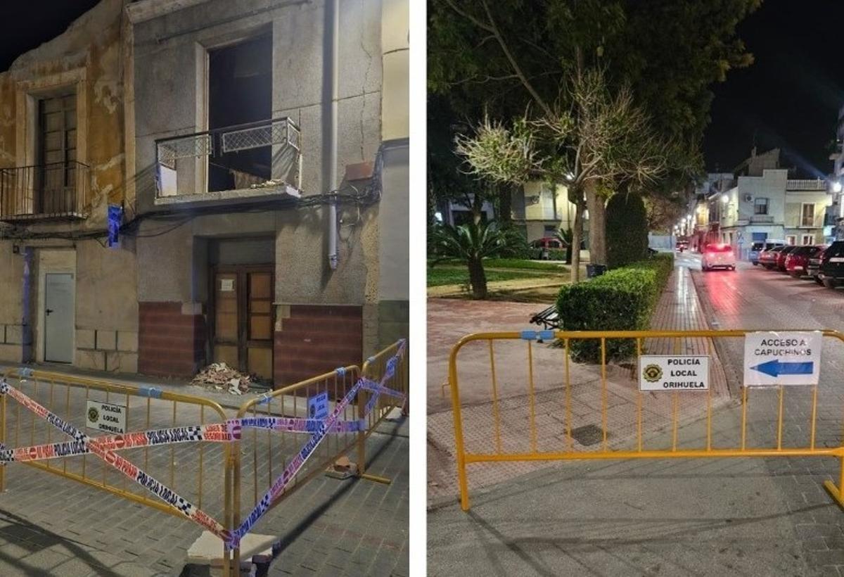 Desvío del tráfico en la plaza de Monserrate por colapso de dos inmuebles
