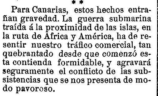 recorte del periódico ‘Diario de Las Palmas’ con incidentes relacionados con la Gran Guerra.