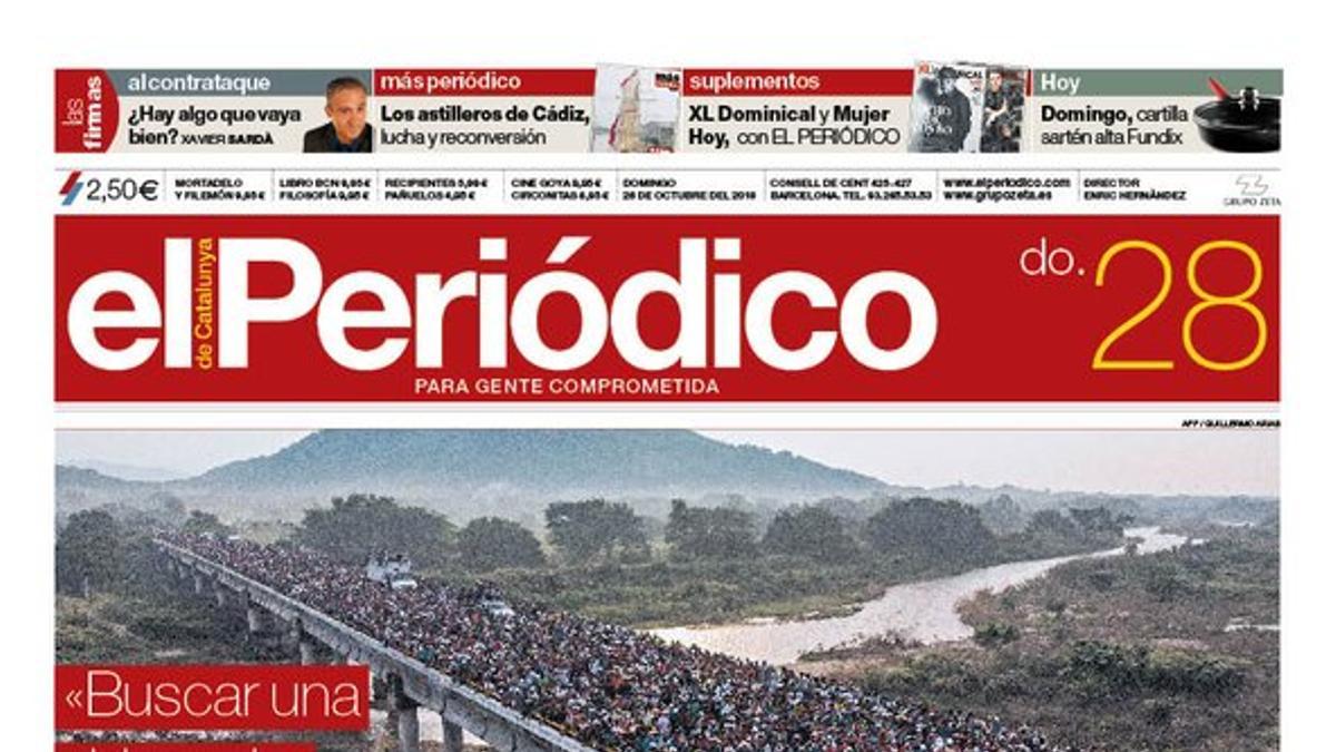 La portada de EL PERIÓDICO del 28 de octubre del 2018