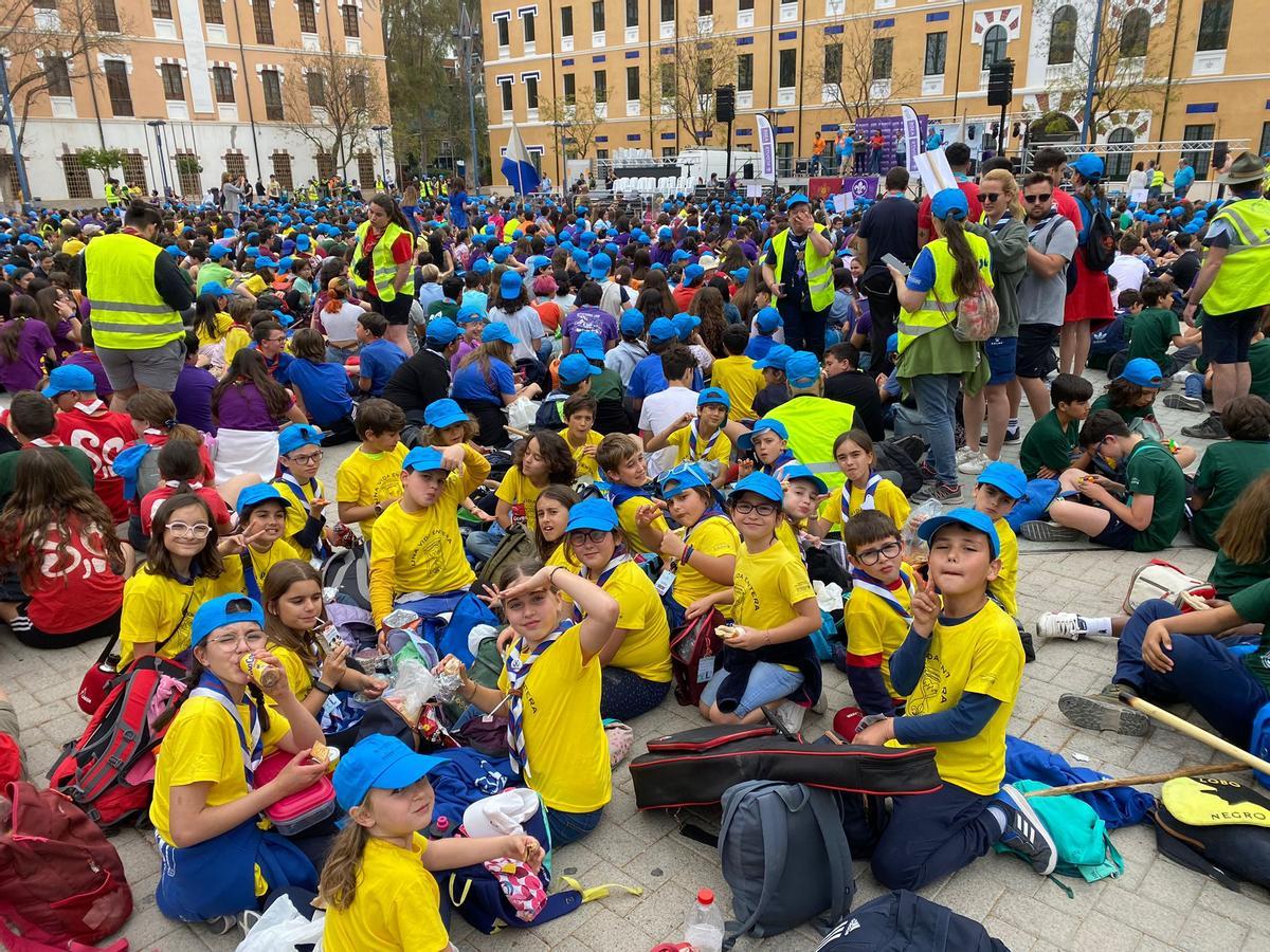 Los más pequeños del Grupo Scout Ciudad del Sol 108 durante el ‘FestiJorge’ de este fin de semana.